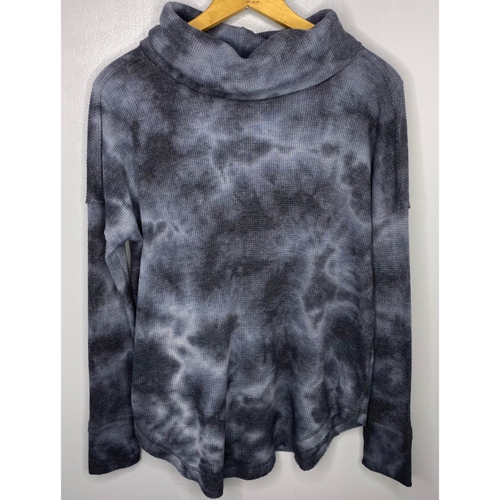 ANTHROPOLOGIE Maeve Ainsley Gray Tie Dye Cowl Neck Thermal Top